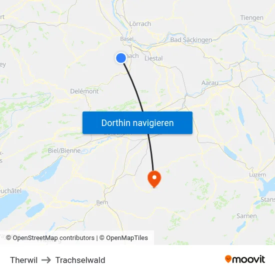Therwil to Trachselwald map