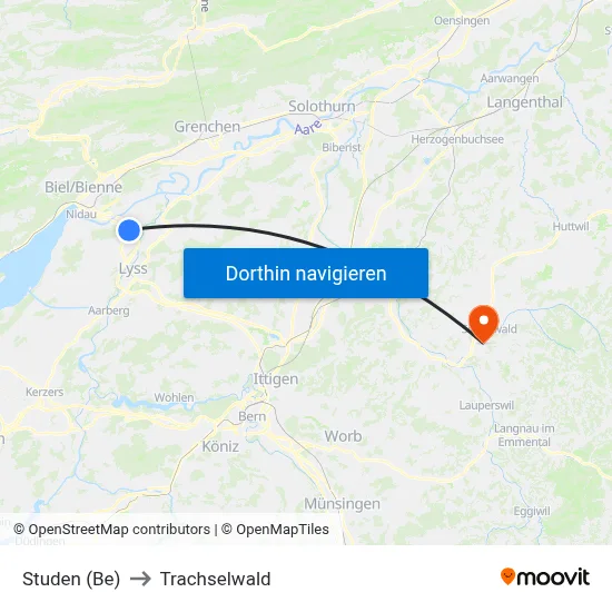 Studen (Be) to Trachselwald map