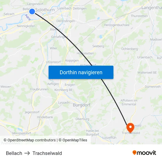Bellach to Trachselwald map