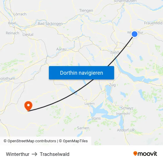 Winterthur to Trachselwald map