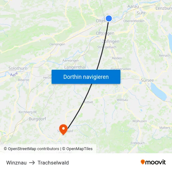 Winznau to Trachselwald map