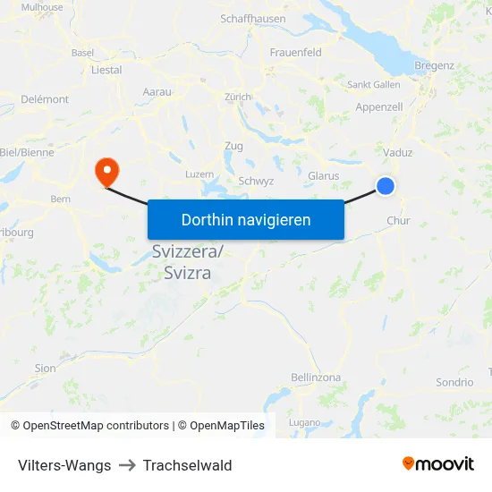 Vilters-Wangs to Trachselwald map