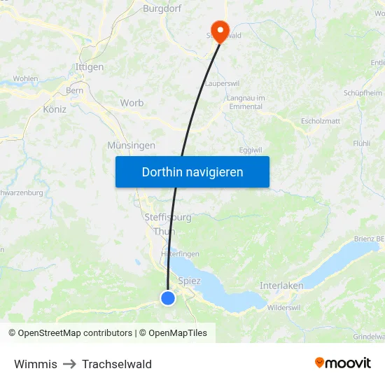 Wimmis to Trachselwald map