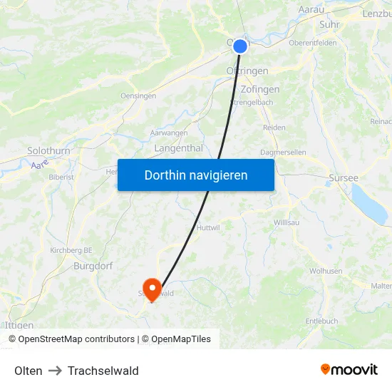Olten to Trachselwald map