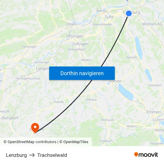 Lenzburg to Trachselwald map