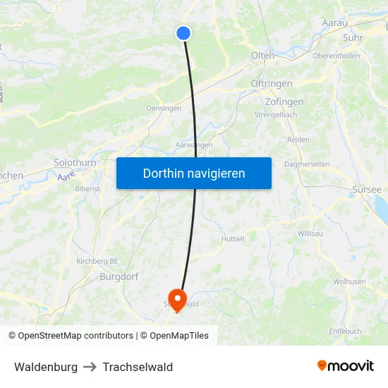 Waldenburg to Trachselwald map