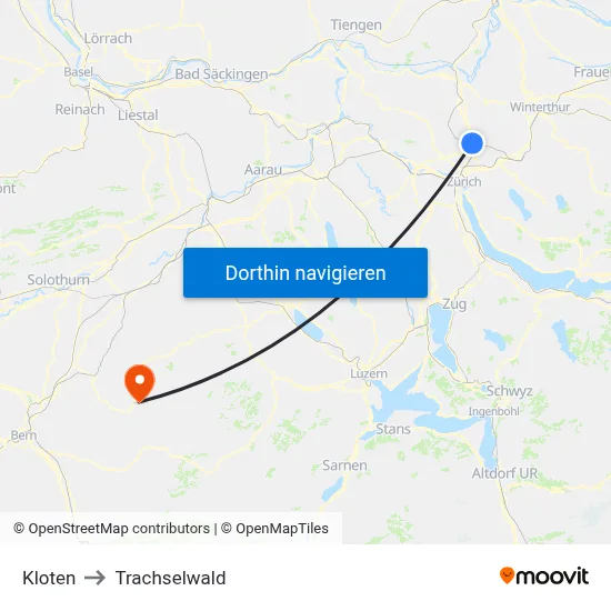 Kloten to Trachselwald map