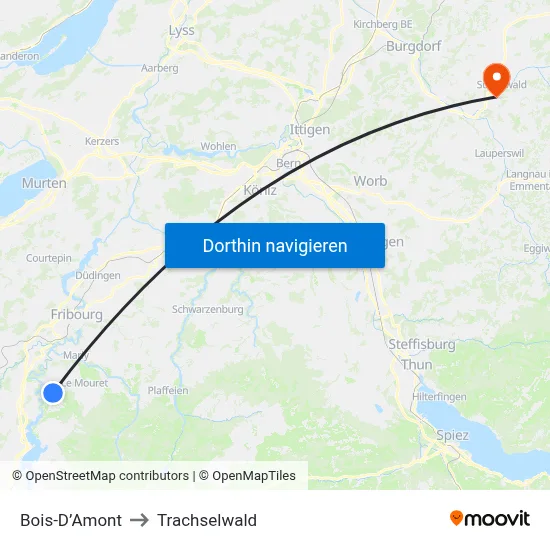 Bois-D’Amont to Trachselwald map