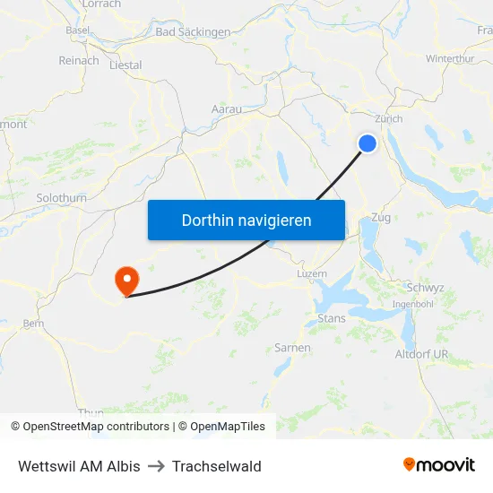 Wettswil AM Albis to Trachselwald map