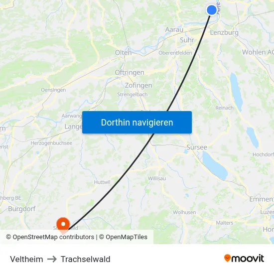 Veltheim to Trachselwald map