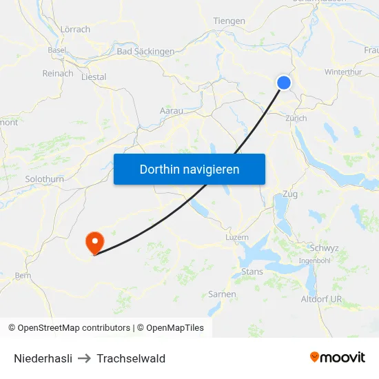 Niederhasli to Trachselwald map