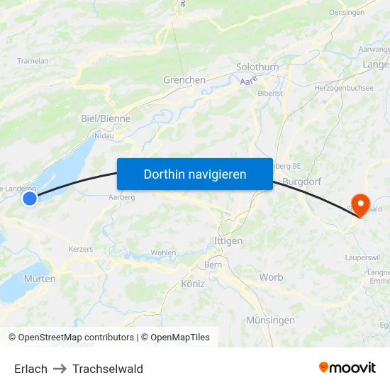 Erlach to Trachselwald map
