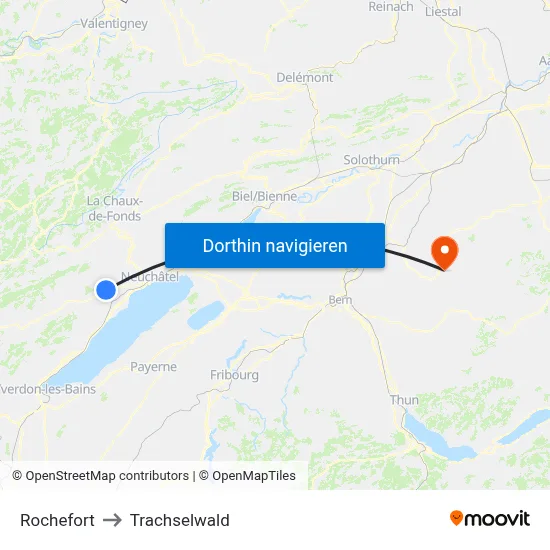 Rochefort to Trachselwald map