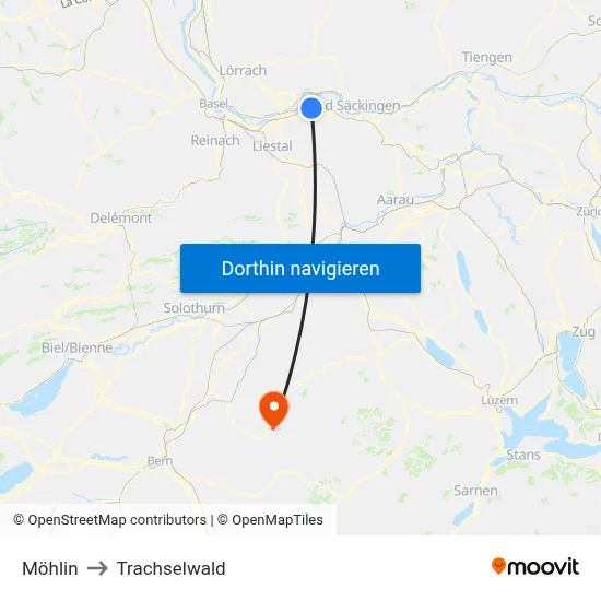 Möhlin to Trachselwald map