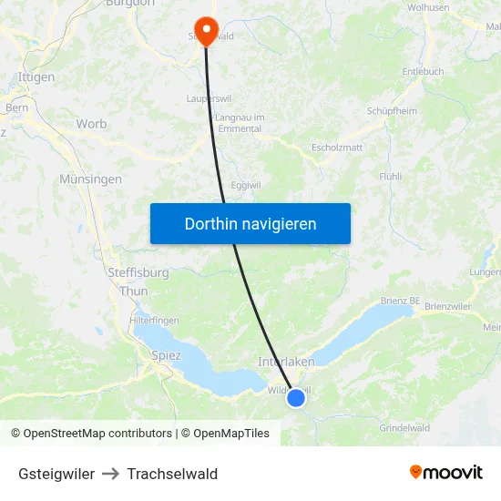 Gsteigwiler to Trachselwald map