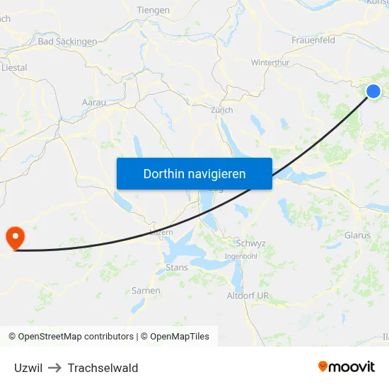 Uzwil to Trachselwald map