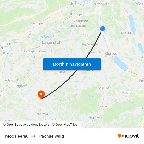Moosleerau to Trachselwald map