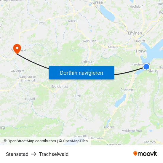 Stansstad to Trachselwald map