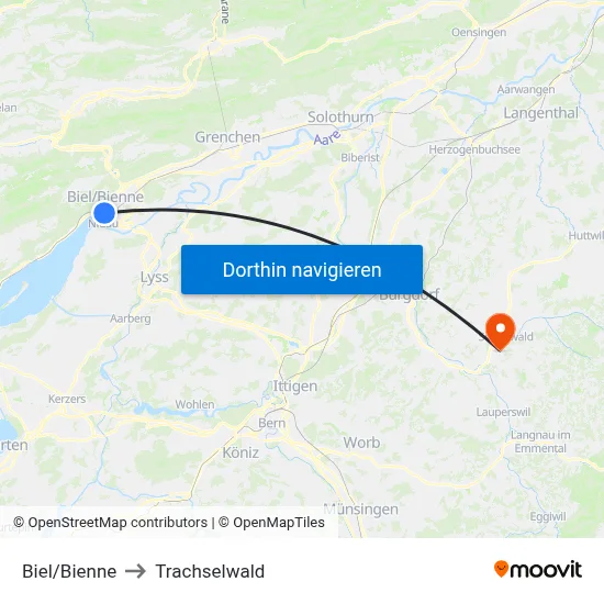 Biel/Bienne to Trachselwald map