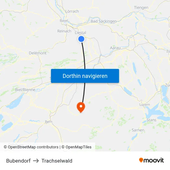 Bubendorf to Trachselwald map