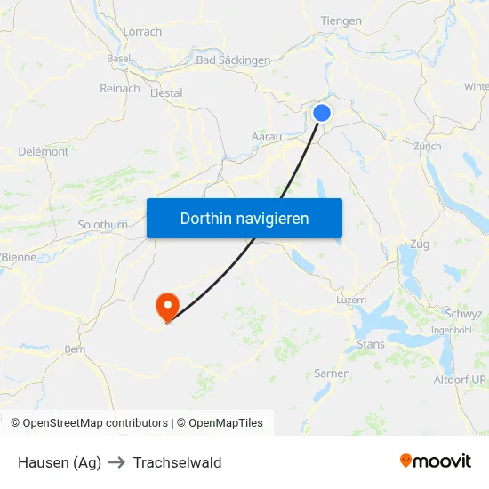 Hausen (Ag) to Trachselwald map