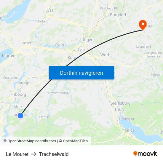 Le Mouret to Trachselwald map