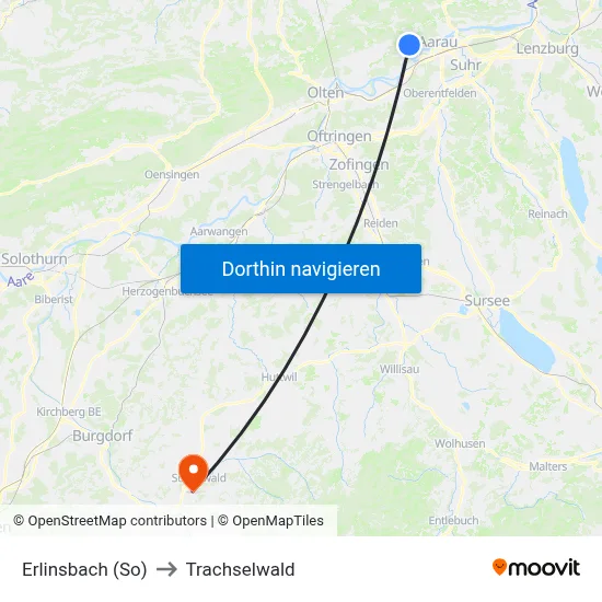 Erlinsbach (So) to Trachselwald map