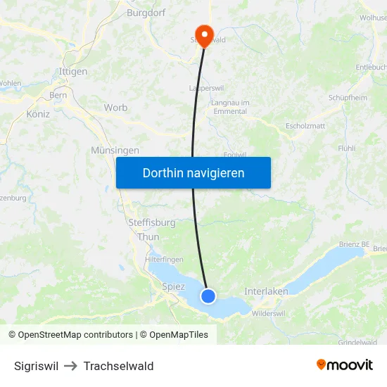 Sigriswil to Trachselwald map