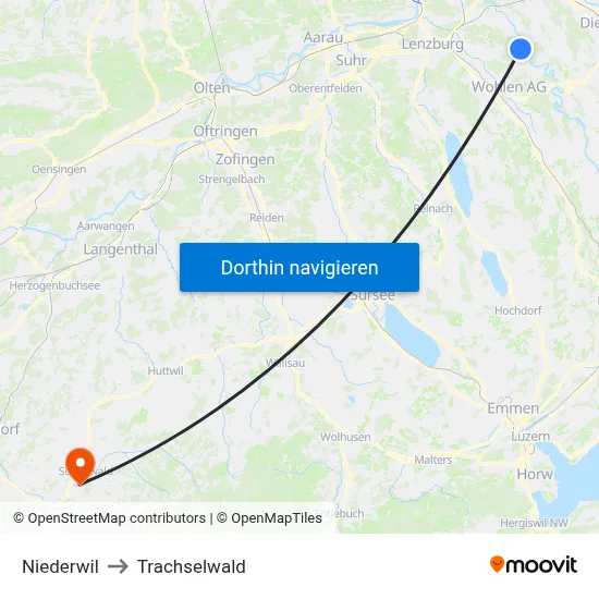 Niederwil to Trachselwald map
