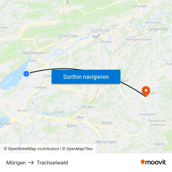 Mörigen to Trachselwald map