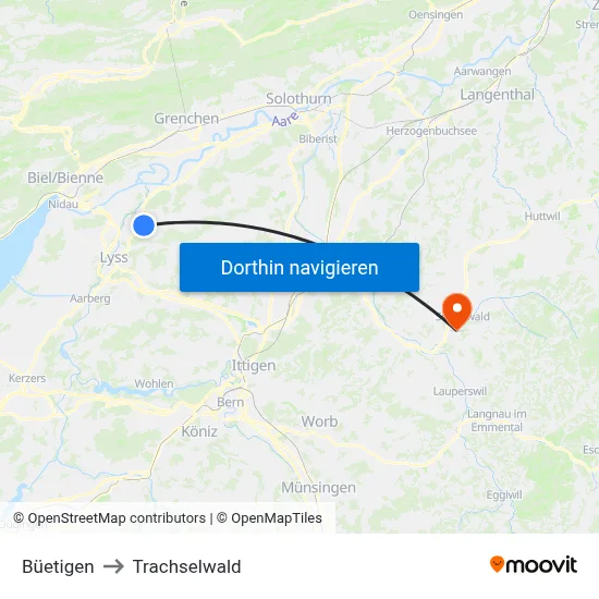 Büetigen to Trachselwald map