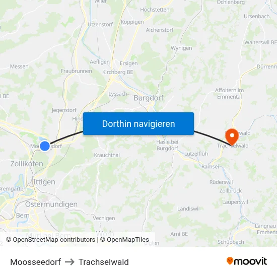 Moosseedorf to Trachselwald map