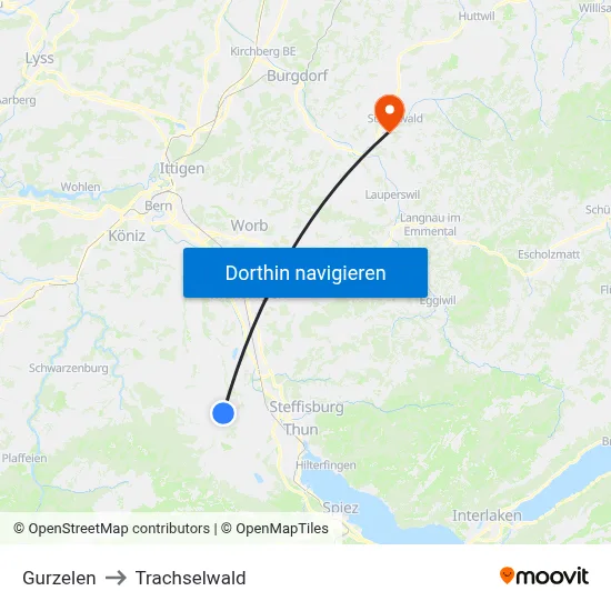 Gurzelen to Trachselwald map