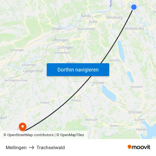 Mellingen to Trachselwald map