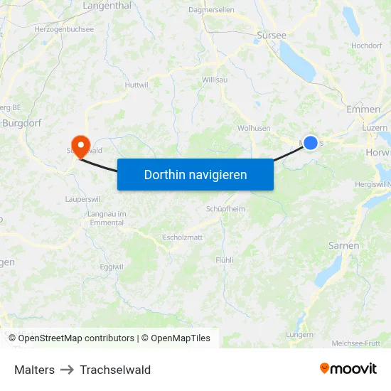 Malters to Trachselwald map
