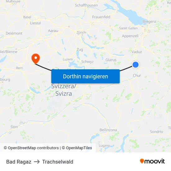 Bad Ragaz to Trachselwald map