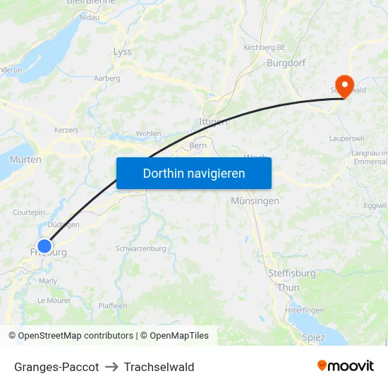 Granges-Paccot to Trachselwald map