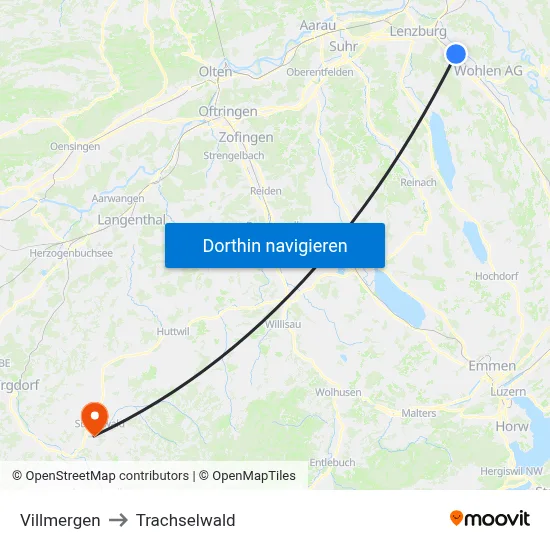 Villmergen to Trachselwald map