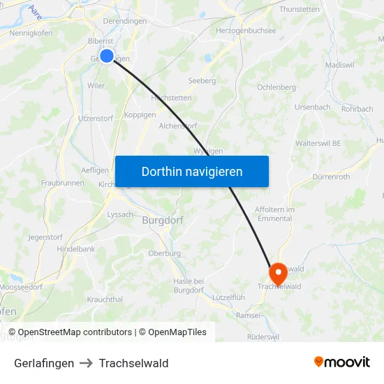 Gerlafingen to Trachselwald map