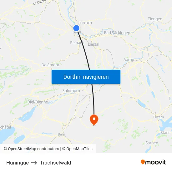 Huningue to Trachselwald map