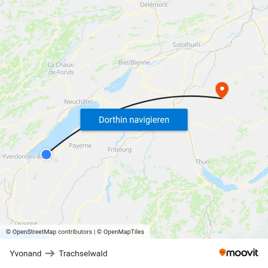 Yvonand to Trachselwald map