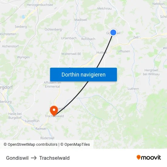Gondiswil to Trachselwald map
