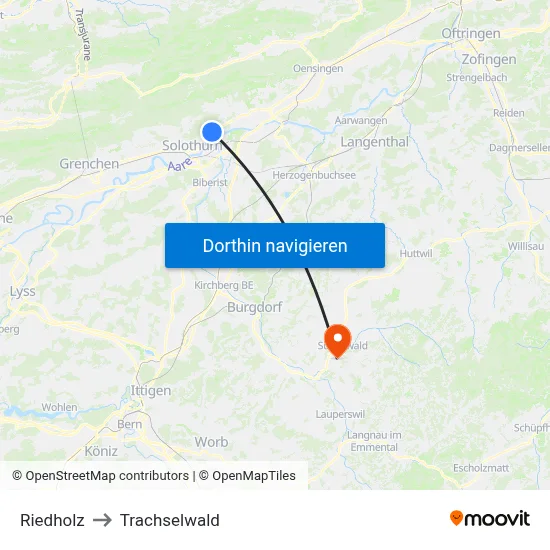Riedholz to Trachselwald map