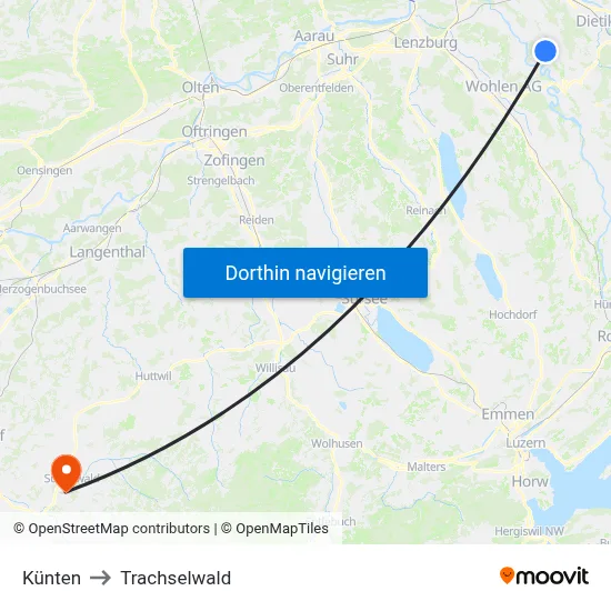 Künten to Trachselwald map