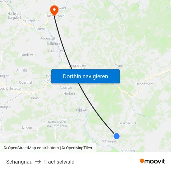 Schangnau to Trachselwald map