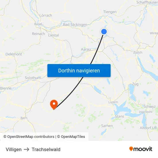 Villigen to Trachselwald map