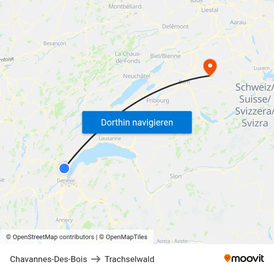 Chavannes-Des-Bois to Trachselwald map