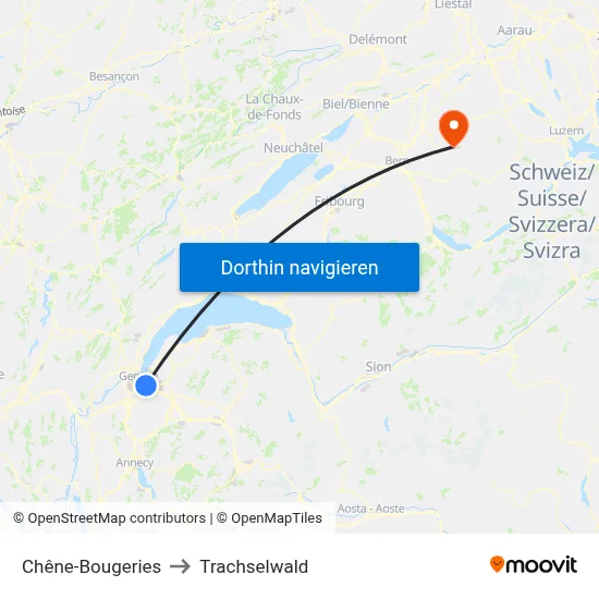 Chêne-Bougeries to Trachselwald map