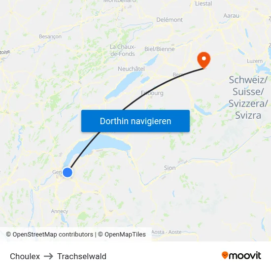 Choulex to Trachselwald map