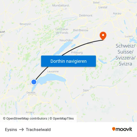 Eysins to Trachselwald map